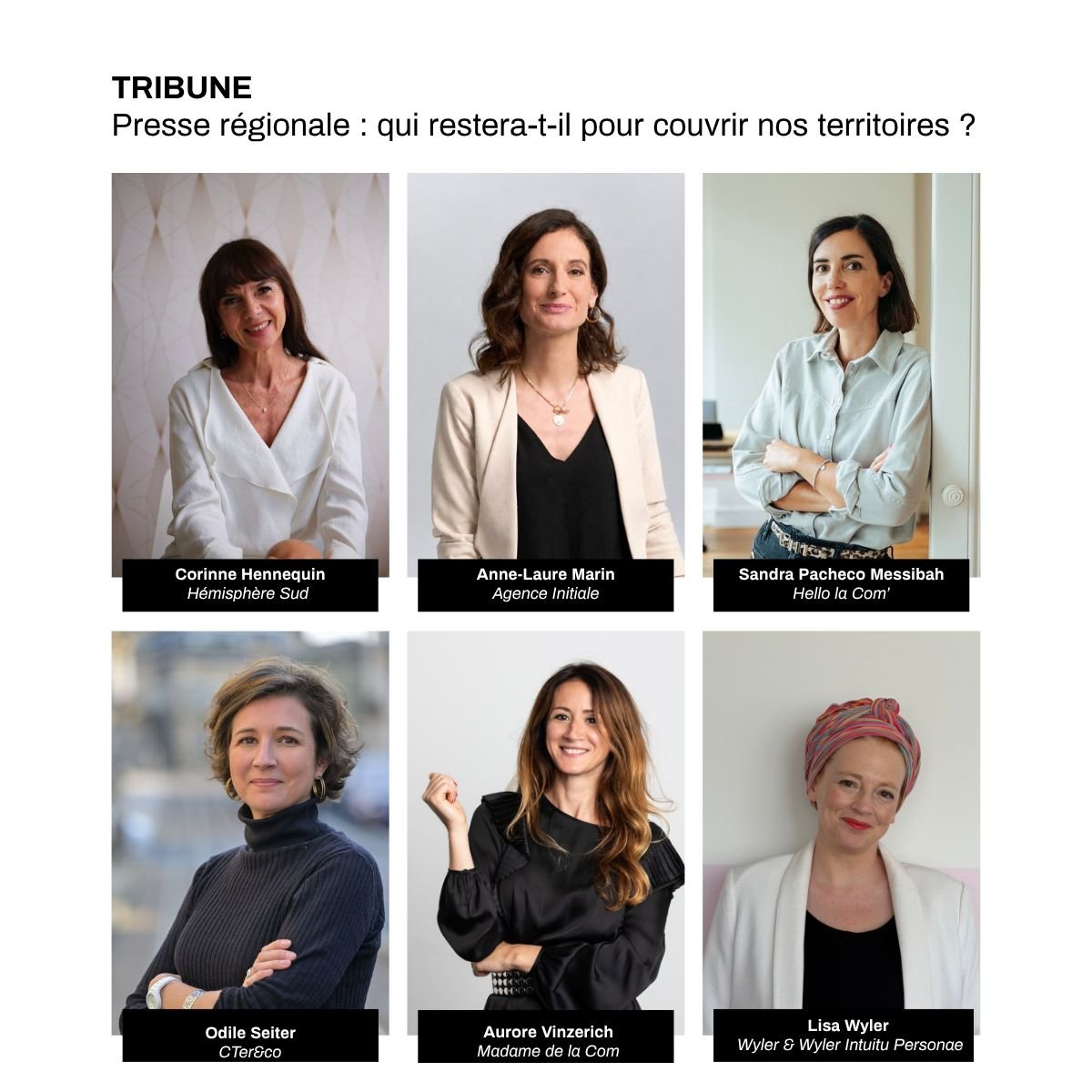 Corinne Hennequin, Anne-Laure Marin, Sandra Pacheco Messibah, Odile Seiter, Aurore Vinzerich et Lisa Wyler, cosignataires d’une tribune pour l’avenir de la presse régionale.